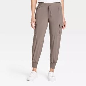 Large Woman's All in Motion Taupe Cargo Joggers with Drawstring Waist